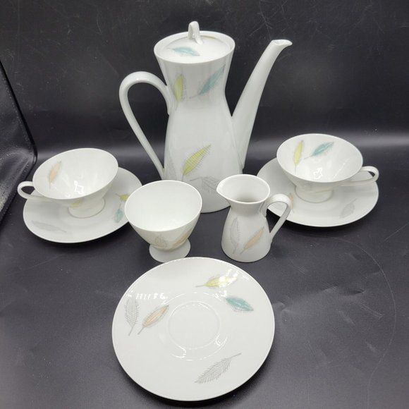 Rosenthal Continental Bunte Blatter Feather Pattern Coffee Pot Set Germany Vtg. - Picture 1 of 12